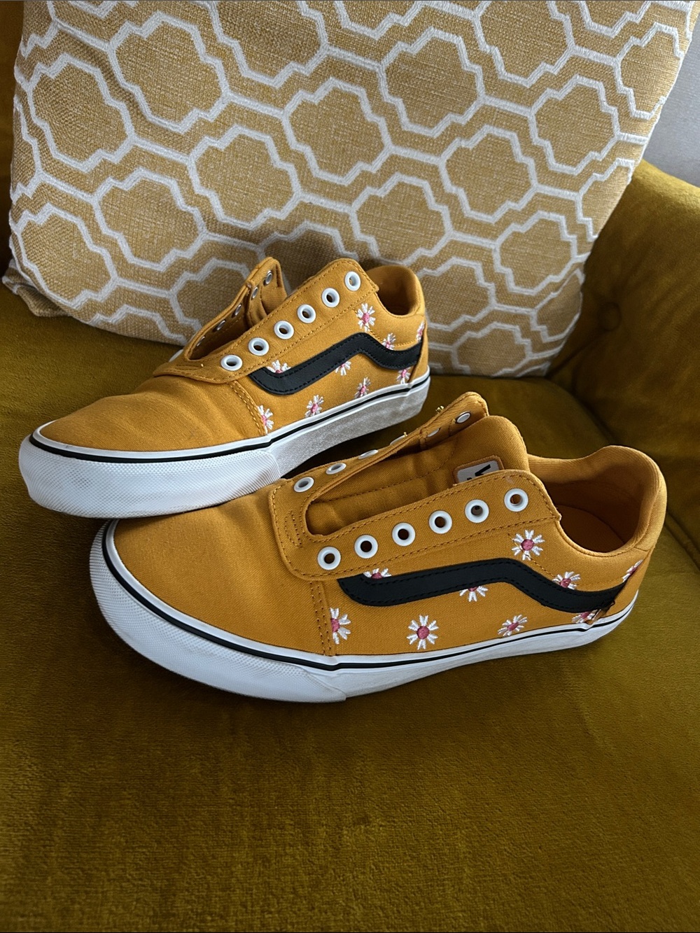 Mustard Yellow Canvas Sneakers with Floral Accent